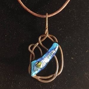 Wire wrapped Dichroic glass necklace